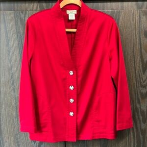 Travel Smith Bright Red Button-Up Blazer Silver Buttons, Like New, Medium